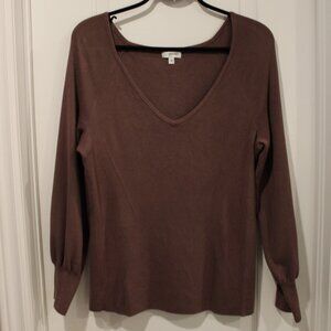 Reitmans Signature | Ribbed V-Neck Pullover Long Balloon Sleeves | Mauve | 2X